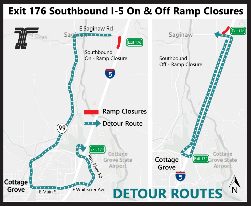 Oregon I-5 Exit 176 Southbound Detour Map | I-5 Exit Guide