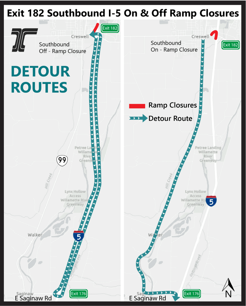 Oregon I-5 Exit 182 Southbound Detour Map | I-5 Exit Guide