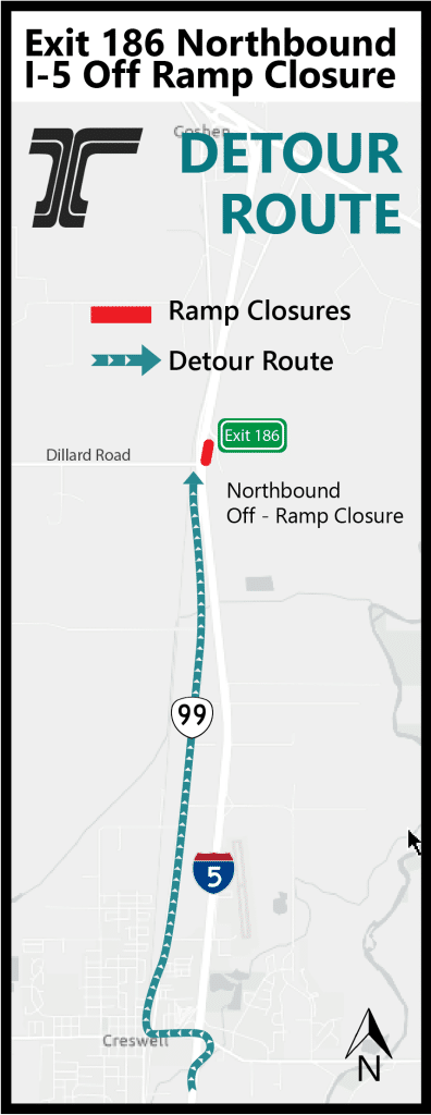 Oregon I-5 Exit 186 Northbound Detour Map | I-5 Exit Guide